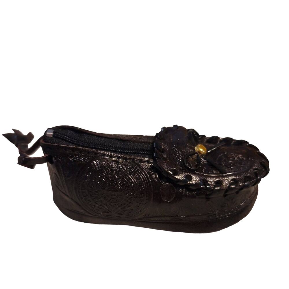 Leather Mocassin Coin Purse 5" Brown NEW Loafer Zipper Miniature Mexico
